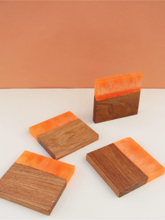 Sous-verres en chêne et résine - Effet flamme - Design minimaliste 2