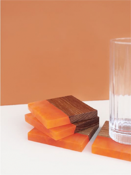 Sous-verres en chêne et résine - Effet flamme - Design minimaliste