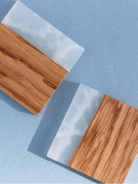 Sous-verres Carrés en Chêne et Résine – Design effet Glace