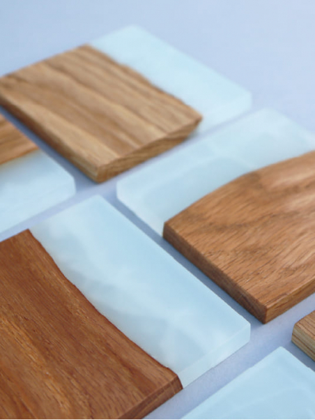 Sous-verres Carrés en Chêne et Résine – Design effet Glace