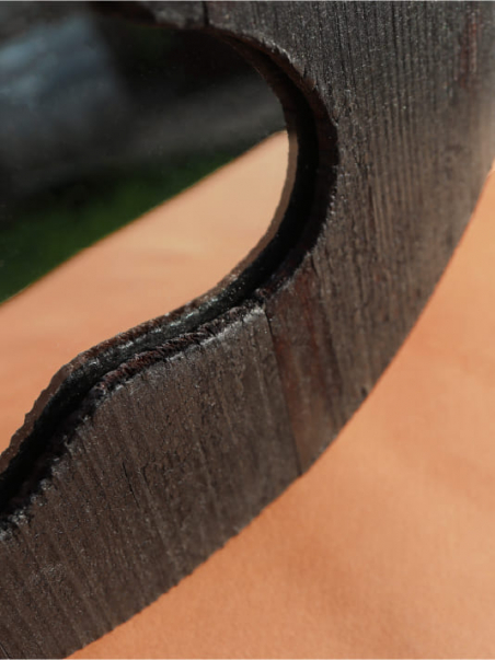 Miroir asymétrique forme organique - Cadre rond bois brûlé - Artisanal