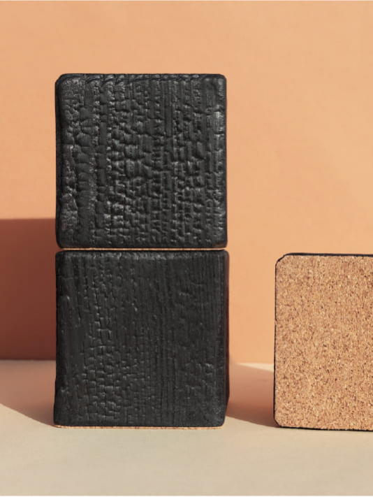 Serre-livres cube bois brûlé noir charbon - Artisanat Design Elementti