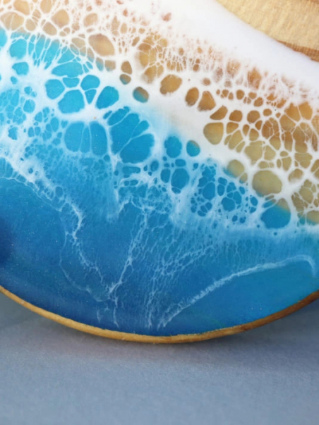 Sous-verres Ronds en Bois et Résine – Design vague Océan