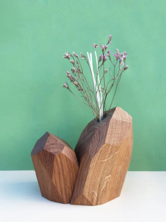 Vase Soliflore en Bois Massif forme de Cristaux Minéraux - Elementti