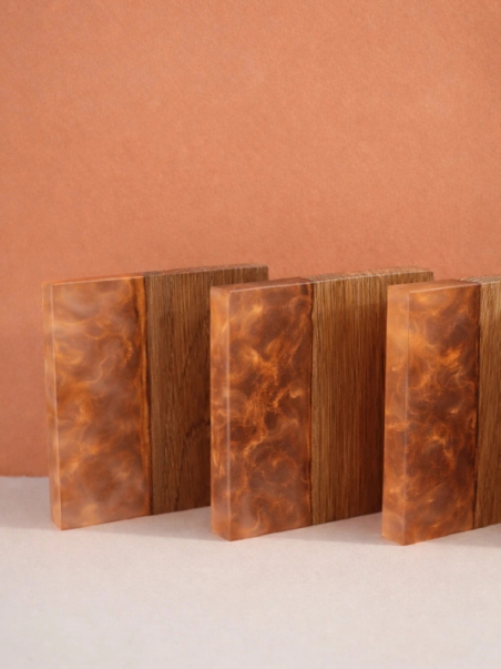 Sous-verres en chêne et résine - Effet flamme - Design minimaliste