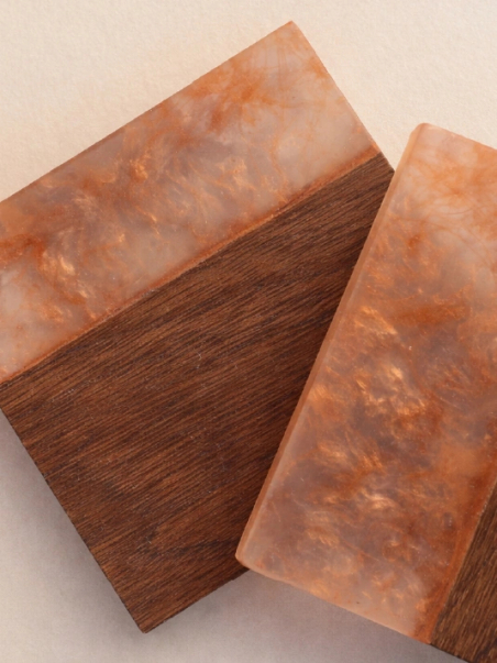 Sous-verres en chêne et résine - Effet flamme - Design minimaliste