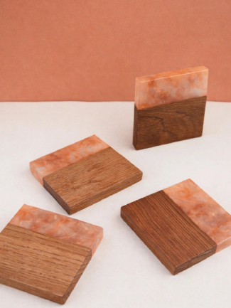 Sous-verres en chêne et résine - Effet flamme - Design minimaliste 2