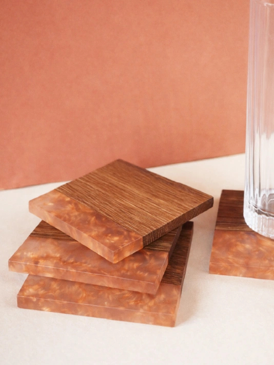 Sous-verres en chêne et résine - Effet flamme - Design minimaliste