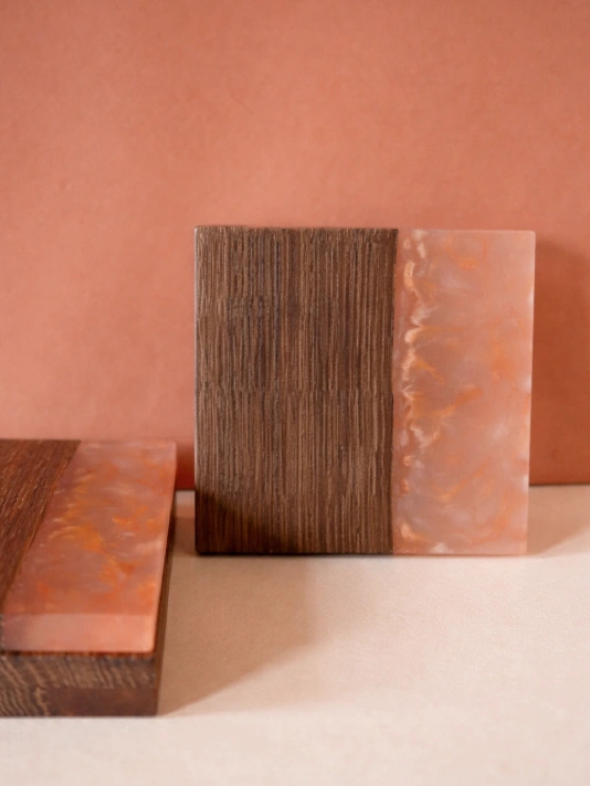 Sous-verres en chêne et résine - Effet flamme - Design minimaliste